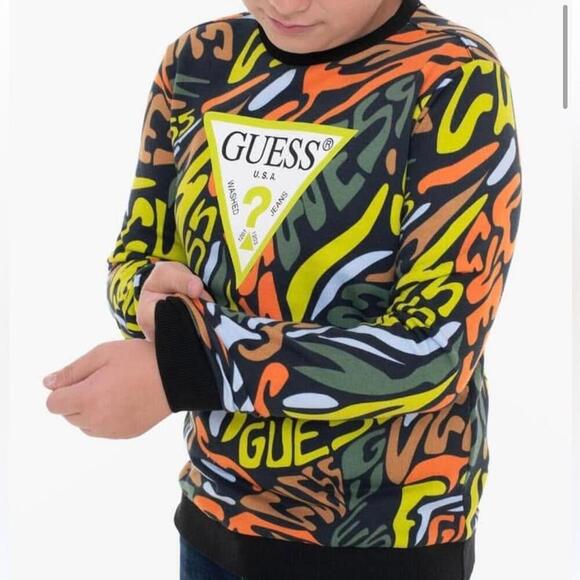 Guess Multicolor Graffiti Crew Neck Terry Sweatshirt sweater size 10 - Picture 1 of 11